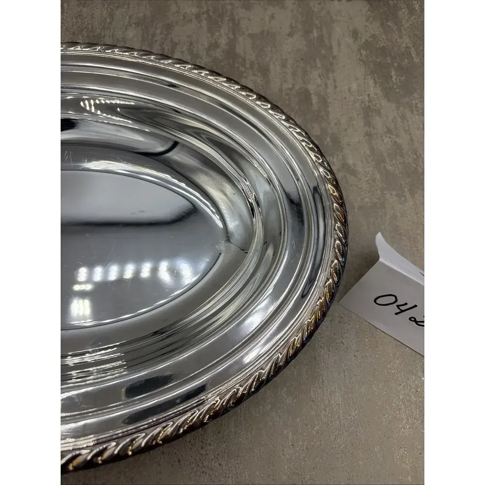 Vintage Silver Plated Oval Serving Tray/ Bowl Rope Design 12”